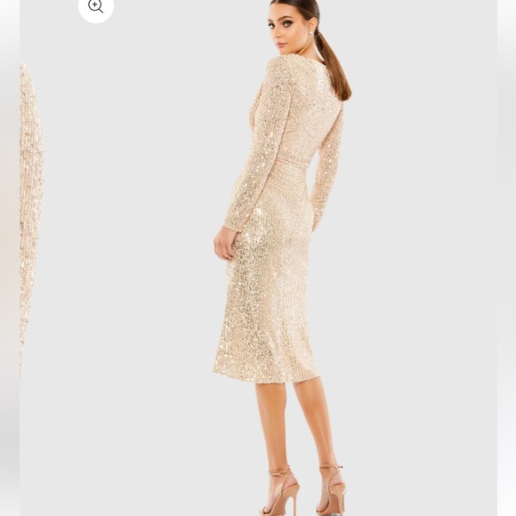 Stunning NWT MAC DUGGAL Sequined Long Sleeve Midi Dress Sz 14 - Picture 4 of 13